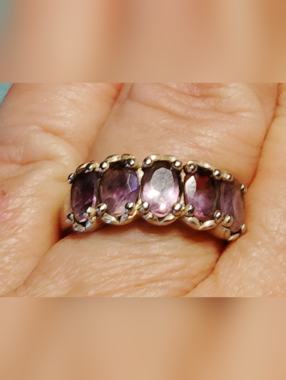 STERLING SILVER, Five-   OVAL STONE AMETHYST, RICH PURPLE GEMSTONE RING. SIZE 9